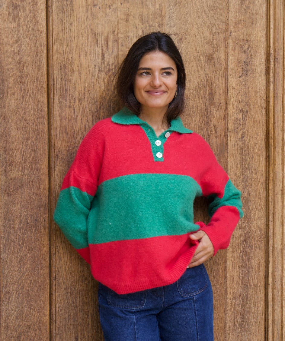 Paola Fuchsia And Green Sweater