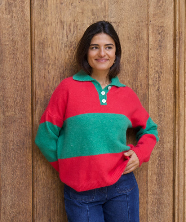 Paola Fuchsia And Green Sweater