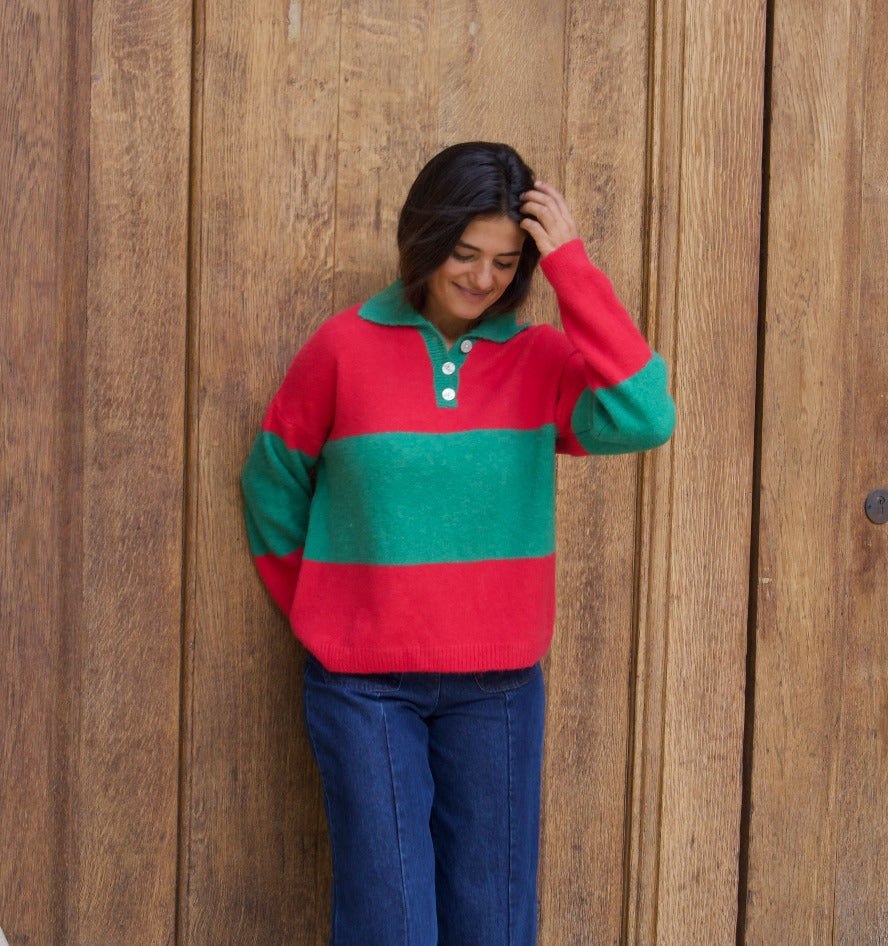 Paola Fuchsia And Green Sweater