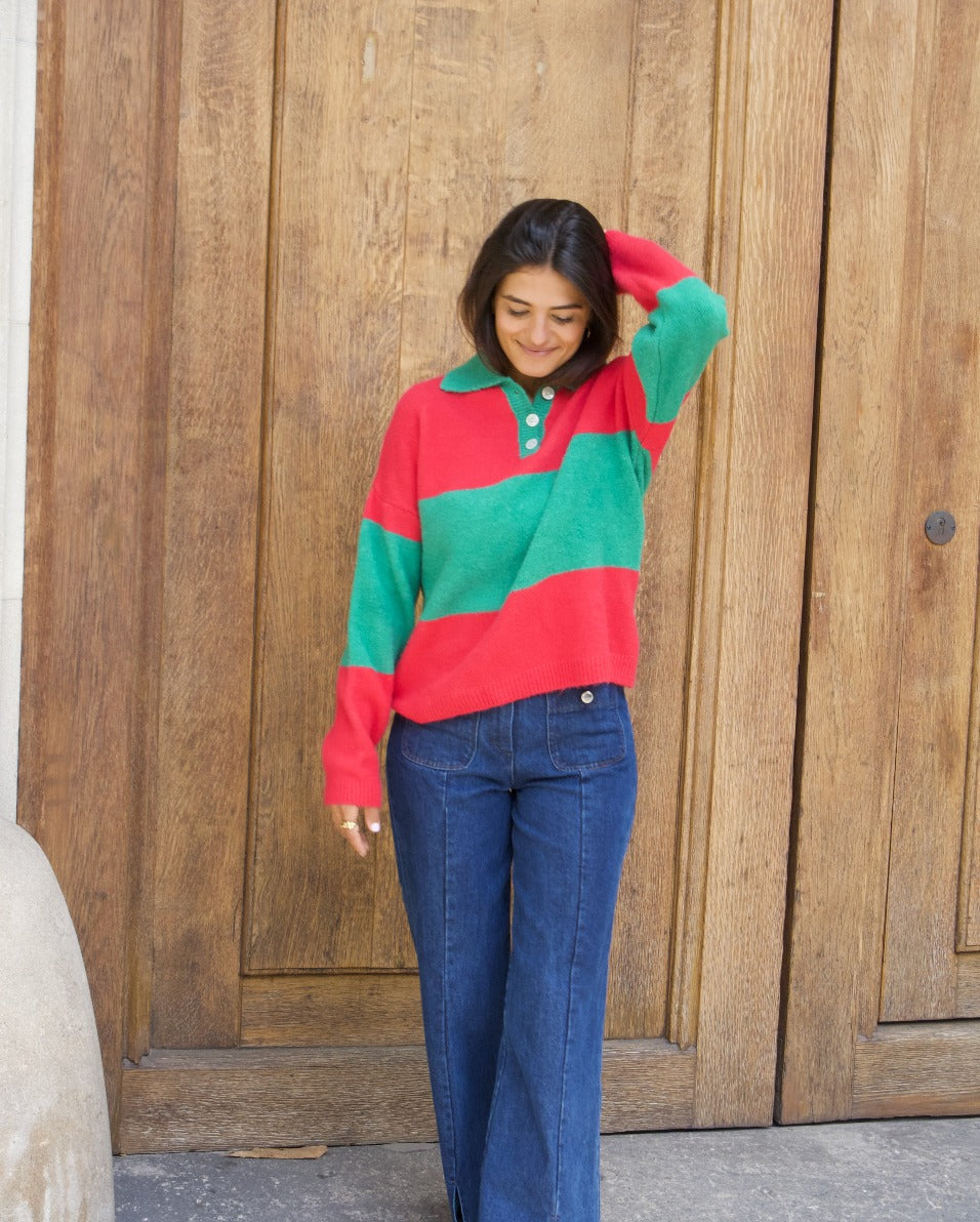 Paola Fuchsia And Green Sweater