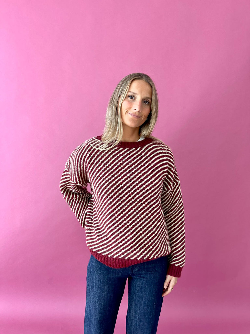Jersey Laura De Punto Burdeos Y Amarillo