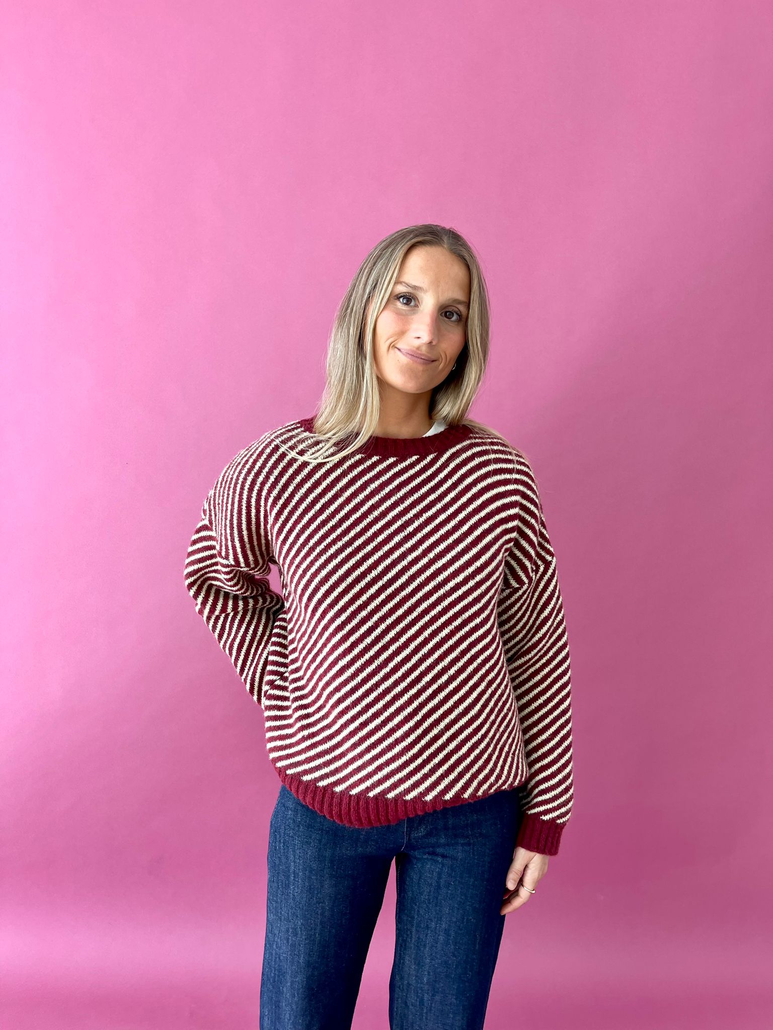 Jersey Laura De Punto Burdeos Y Amarillo
