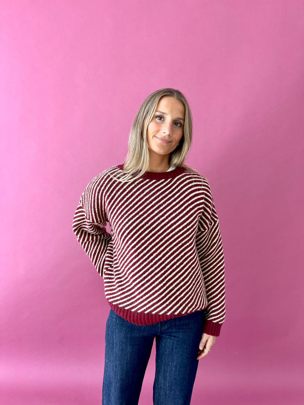 Laura Burgundy And Yellow Jersey Sweater