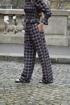 Pantalon Alia Carreaux Gris Et Rouge