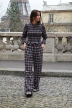 Pantalon Alia Carreaux Gris Et Rouge