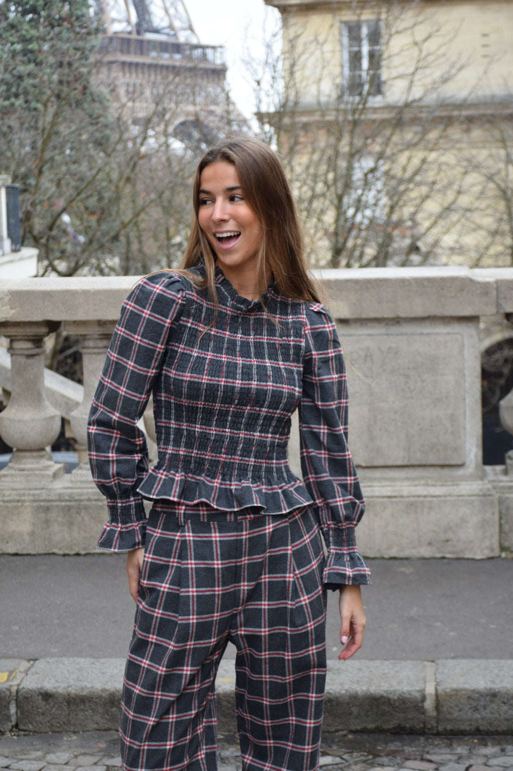 Chía Alia Camisa Cuadros Gris Y Rojo