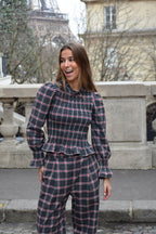 Chía Alia Camisa Cuadros Gris Y Rojo