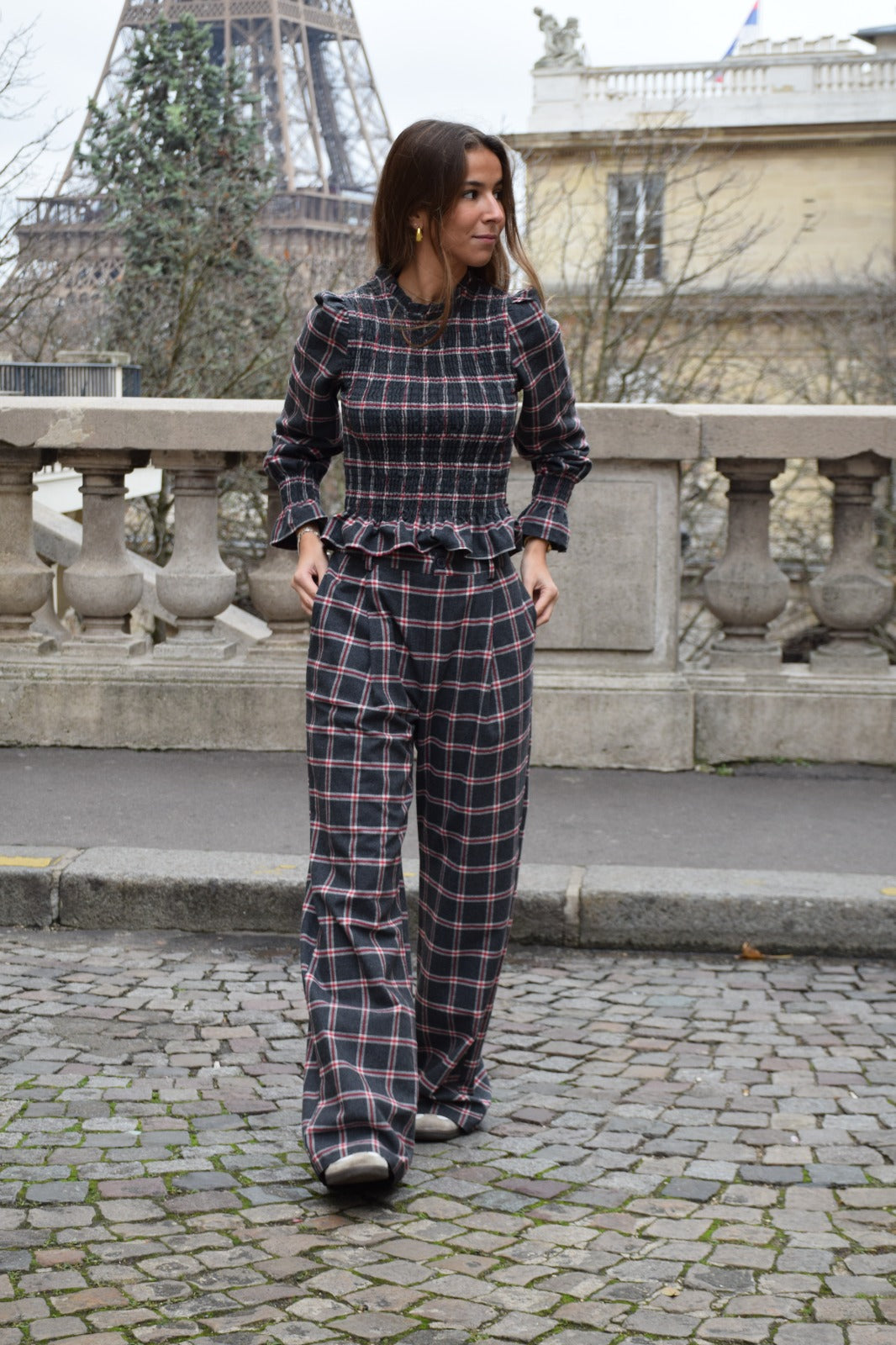 Chía Alia Camisa Cuadros Gris Y Rojo