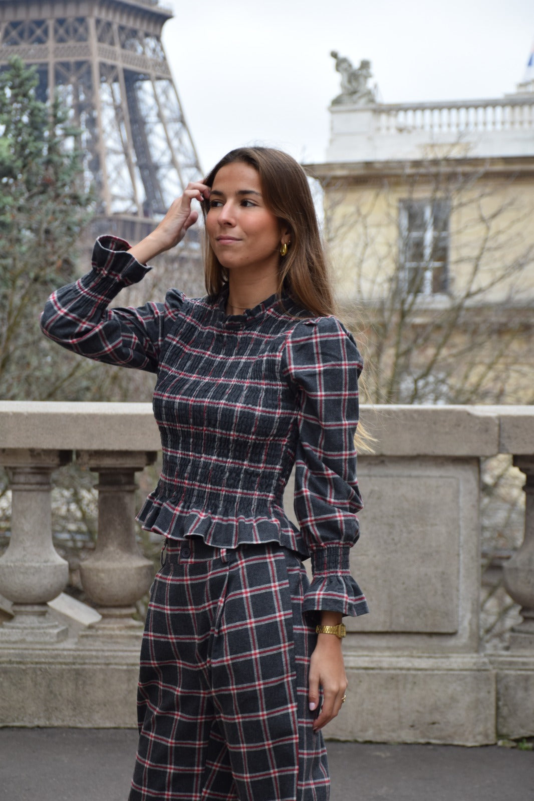 Chía Alia Camisa Cuadros Gris Y Rojo