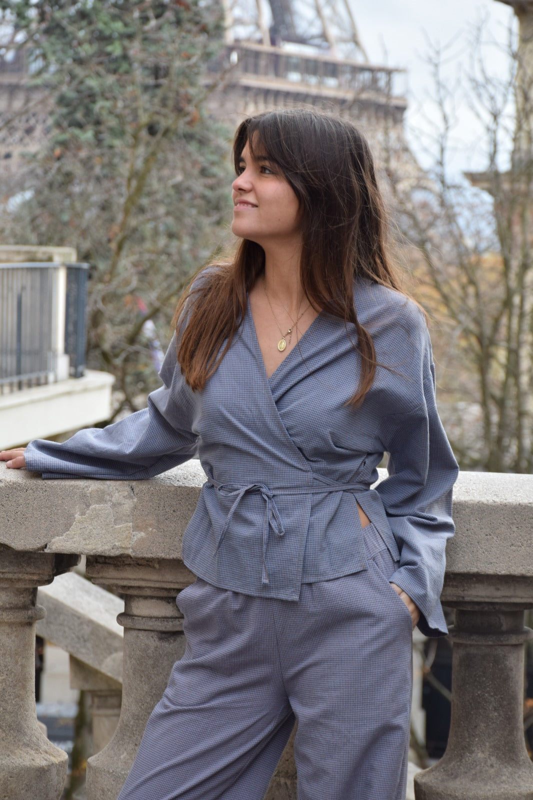 Alea Blue And Brown Vichy Top