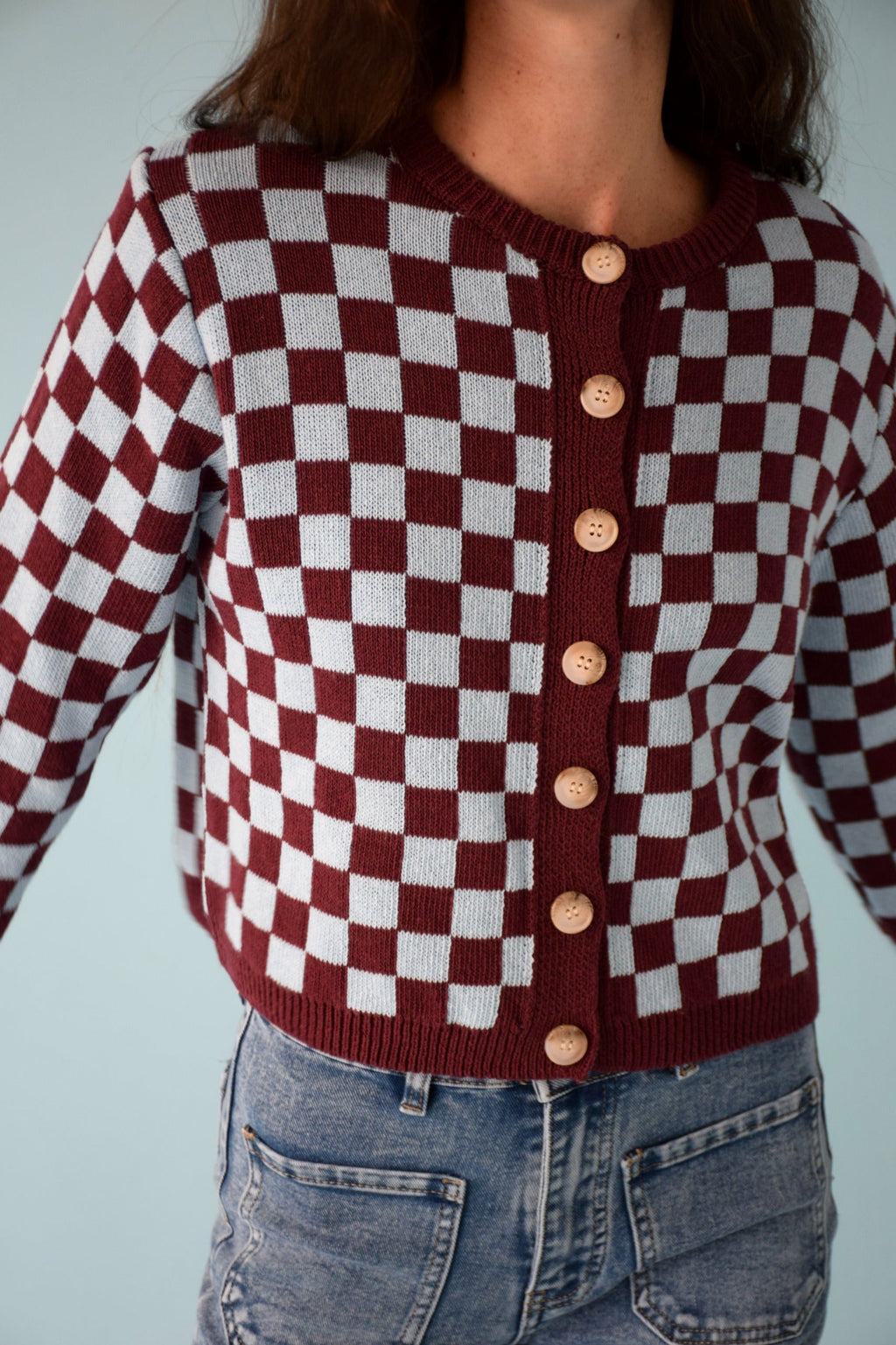 Burgundy And Light Blue Martina Cardigan