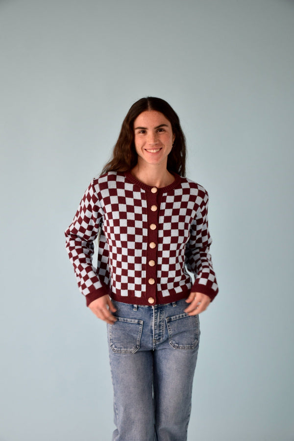 Cardigan Martina Bordeaux Et Bleu Clair