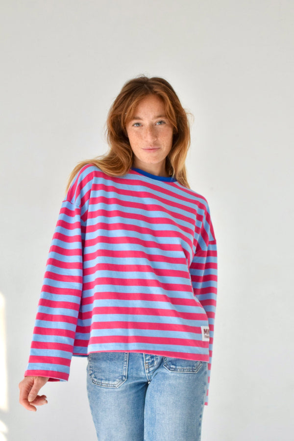 T-Shirt Núria Bleu Clair Et Fuchsia