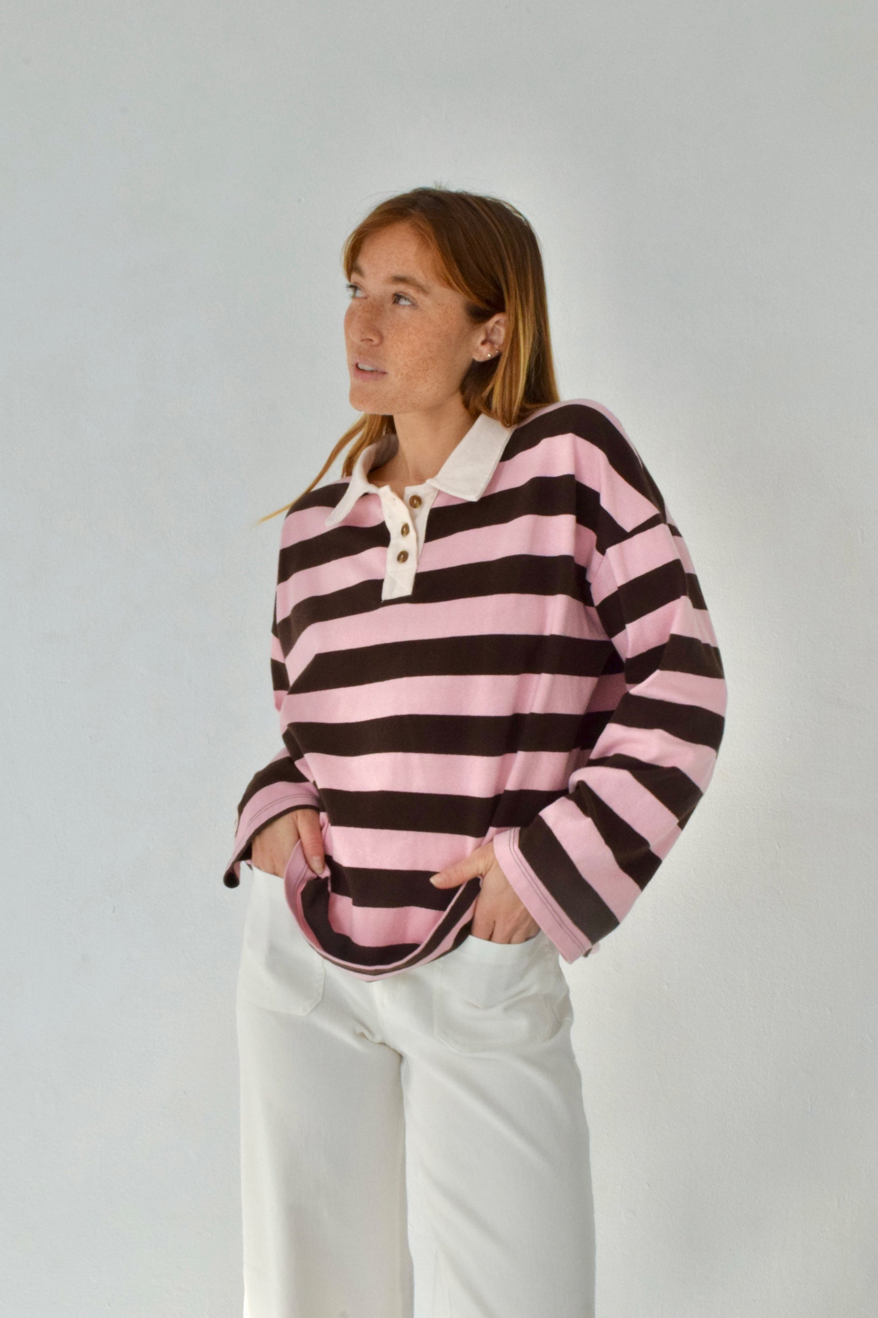 Polo Filipa marrón y rosa