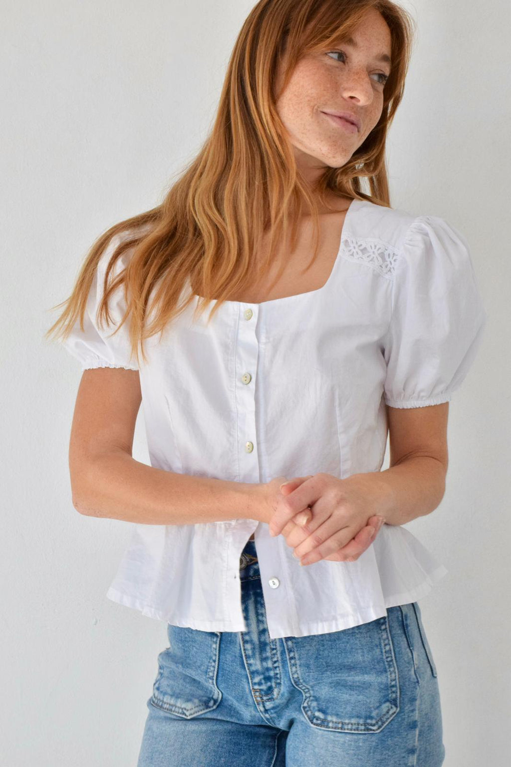 Blusa Roma de manga corta blanca