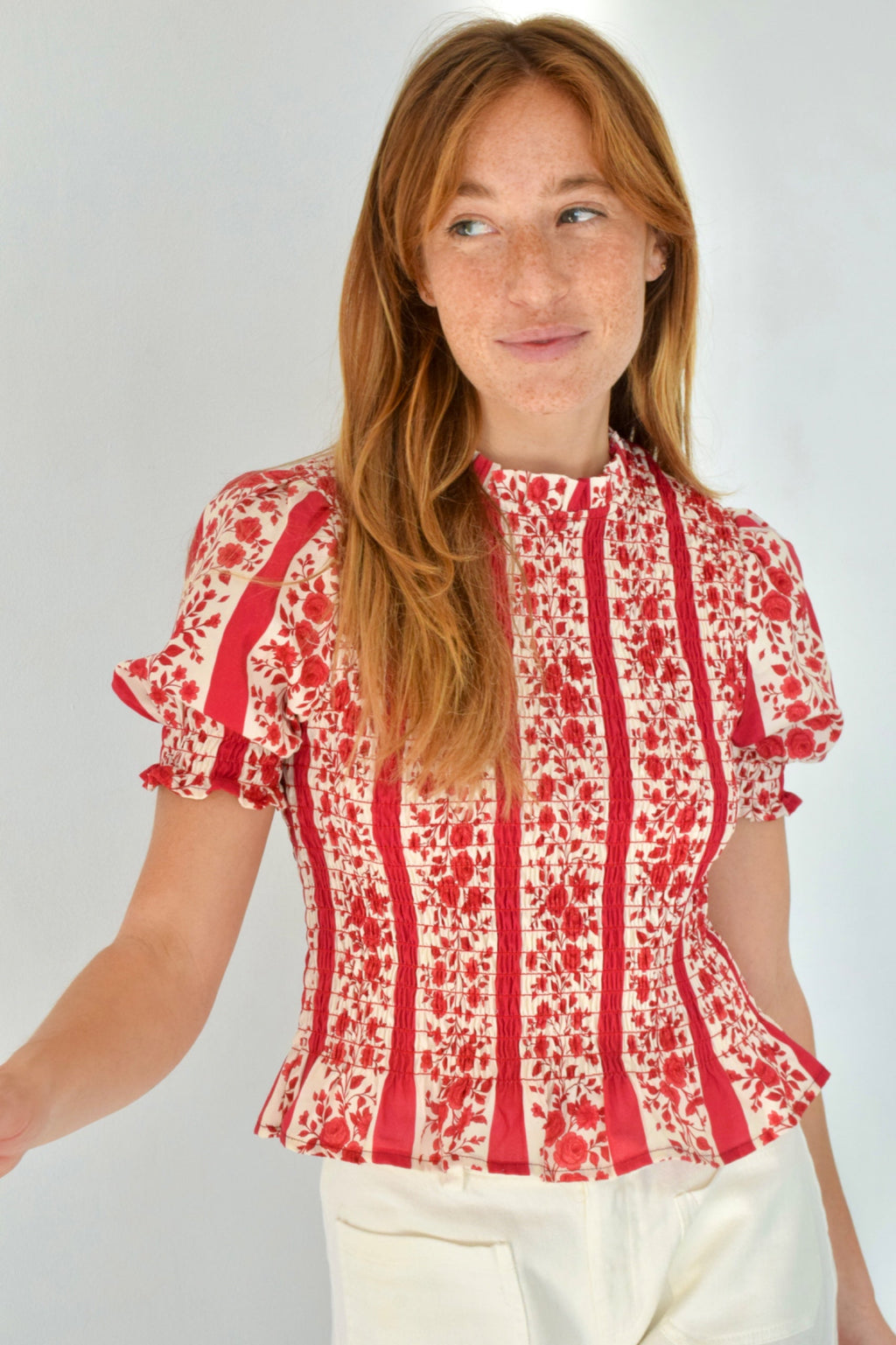 Chía Blusa Flores Manga Corta Rojo