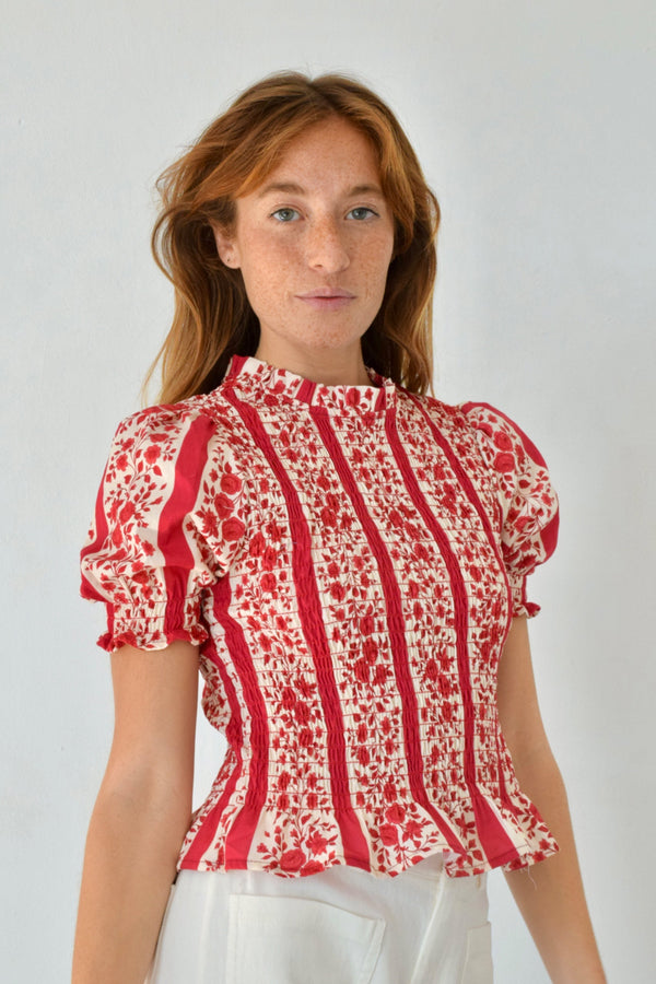 Blouse Chía Fleurs Manches Courtes Rouge