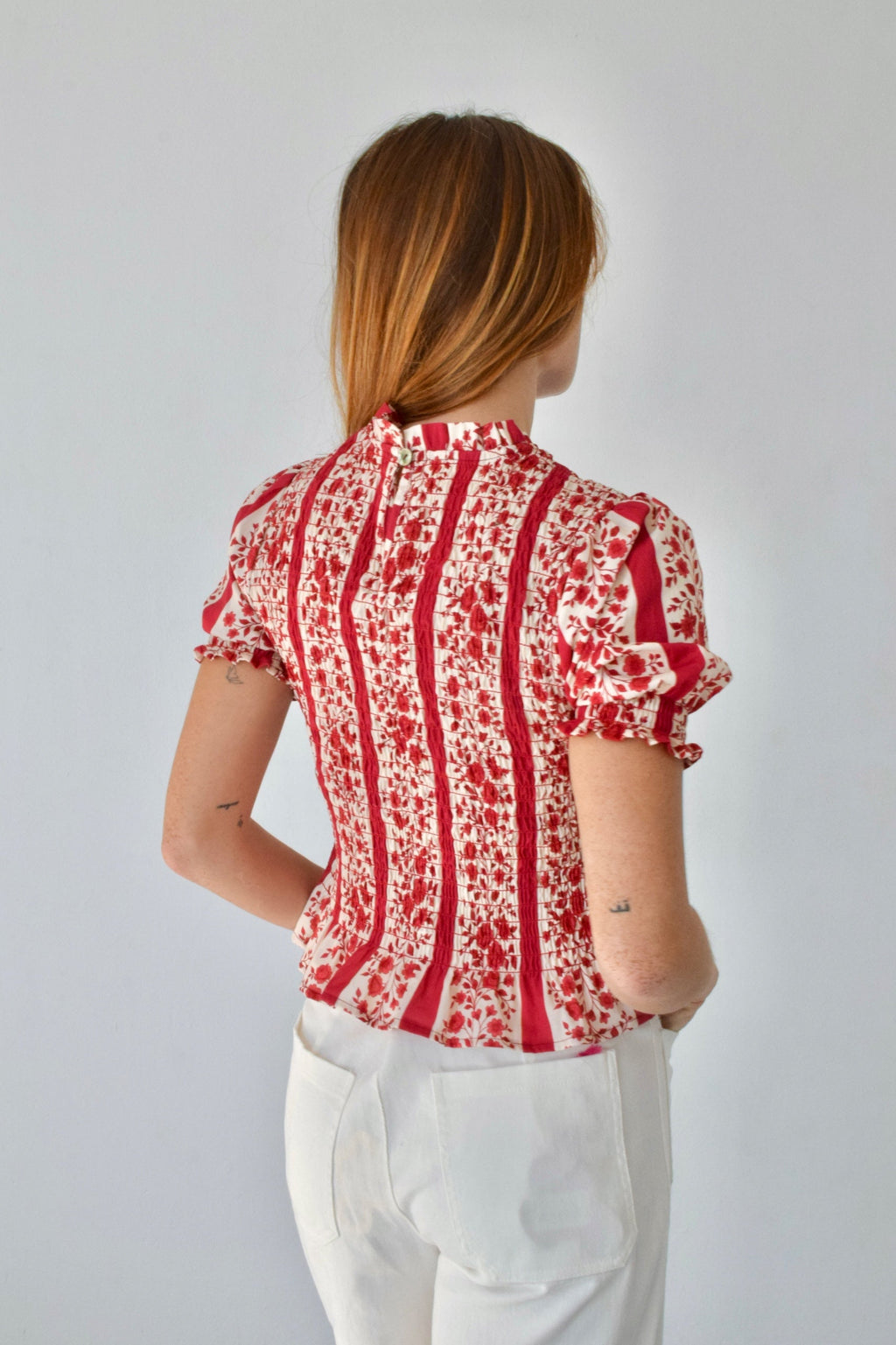 Chía Blusa Flores Manga Corta Rojo