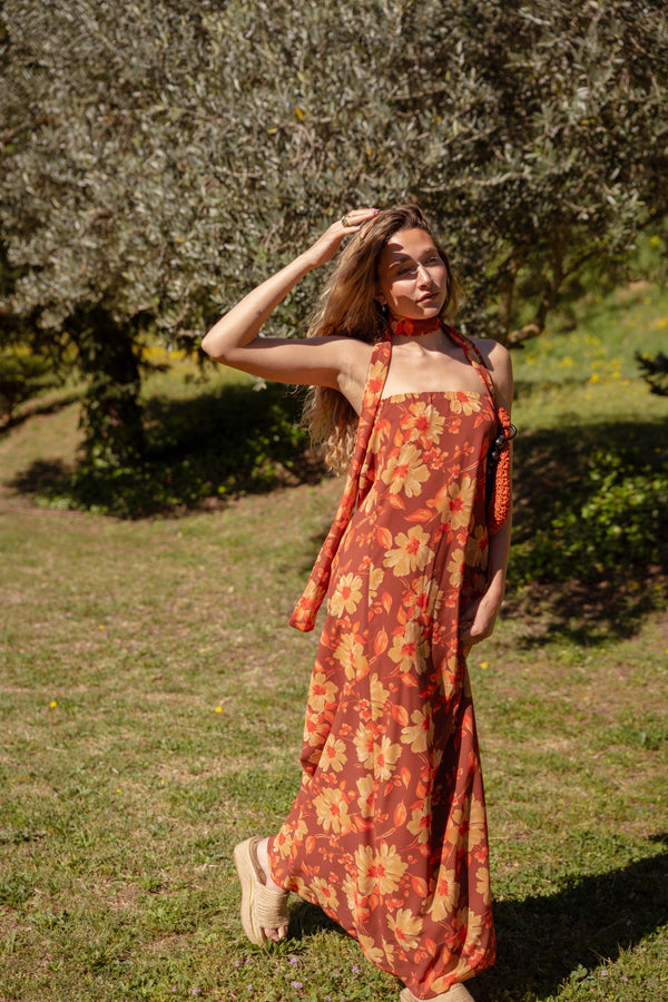 Sara Flowers Dress Brown