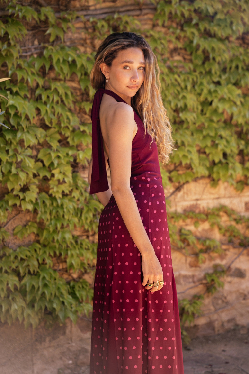 Vestido Kala Lunares Burdeos