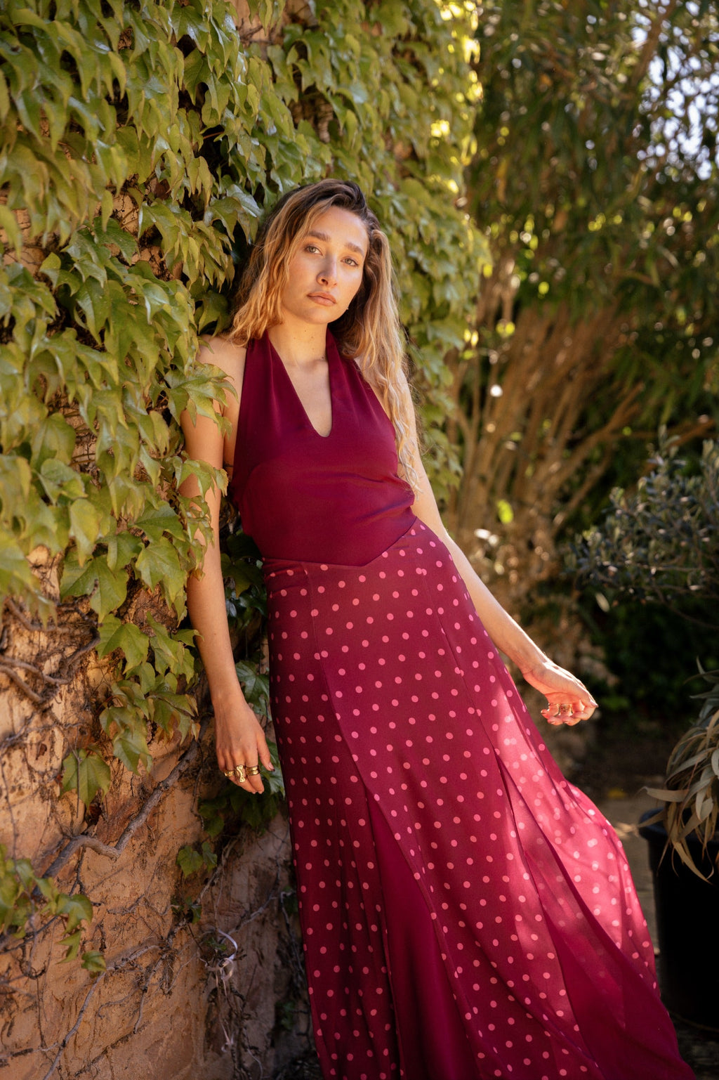Vestido Kala Lunares Burdeos