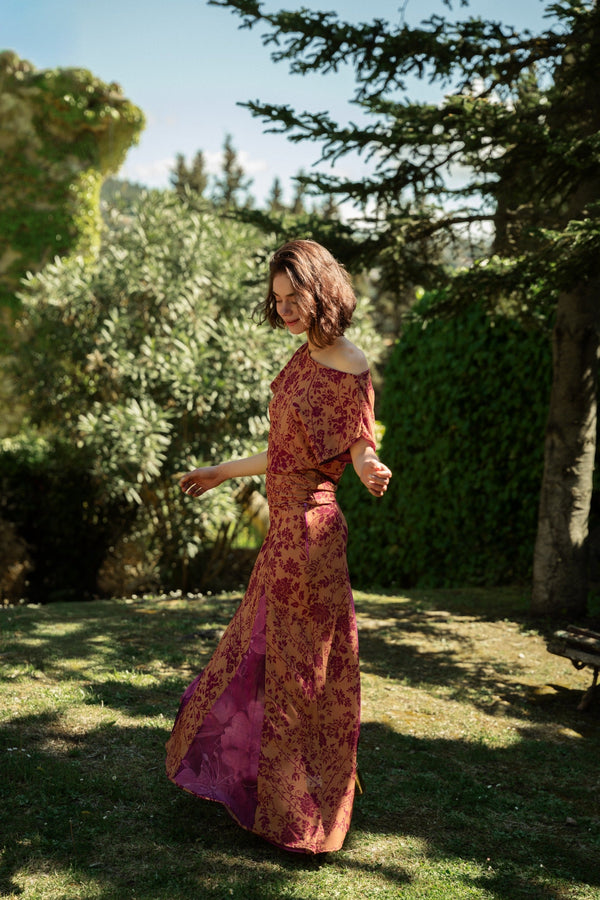 Jimena Reversible Bougainvillea And Ocher Skirt
