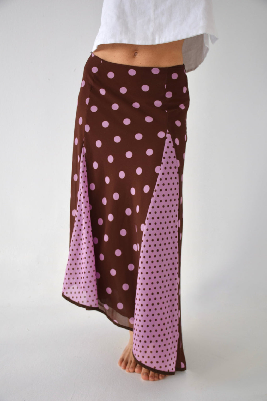 Falda Jimena Lunares Marrón Y Rosa