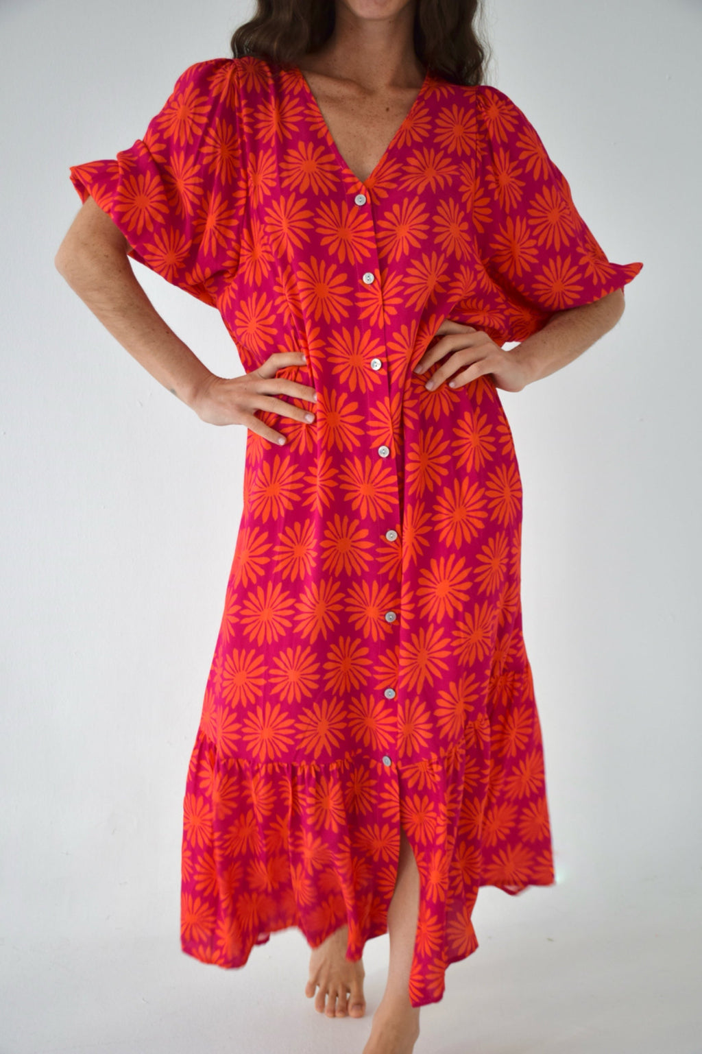 Vestido Mica Flores Rosa