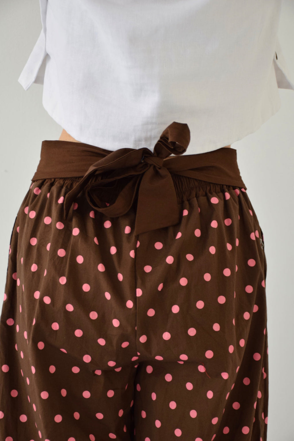 Pantalon Lia Pois Marron Et Rose