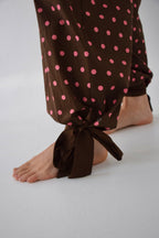 Pantalon Lia Pois Marron Et Rose