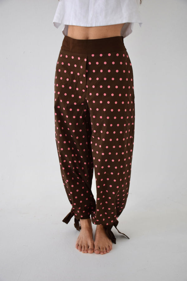 Lia Brown And Pink Polka Dot Trousers