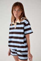 Filipa Short Sleeve Polo Shirt Light Blue And Brown
