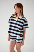 Filipa Short Sleeve Polo Shirt Light Blue And Brown