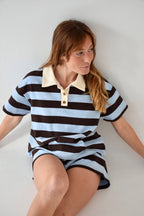 Filipa Short Sleeve Polo Shirt Light Blue And Brown
