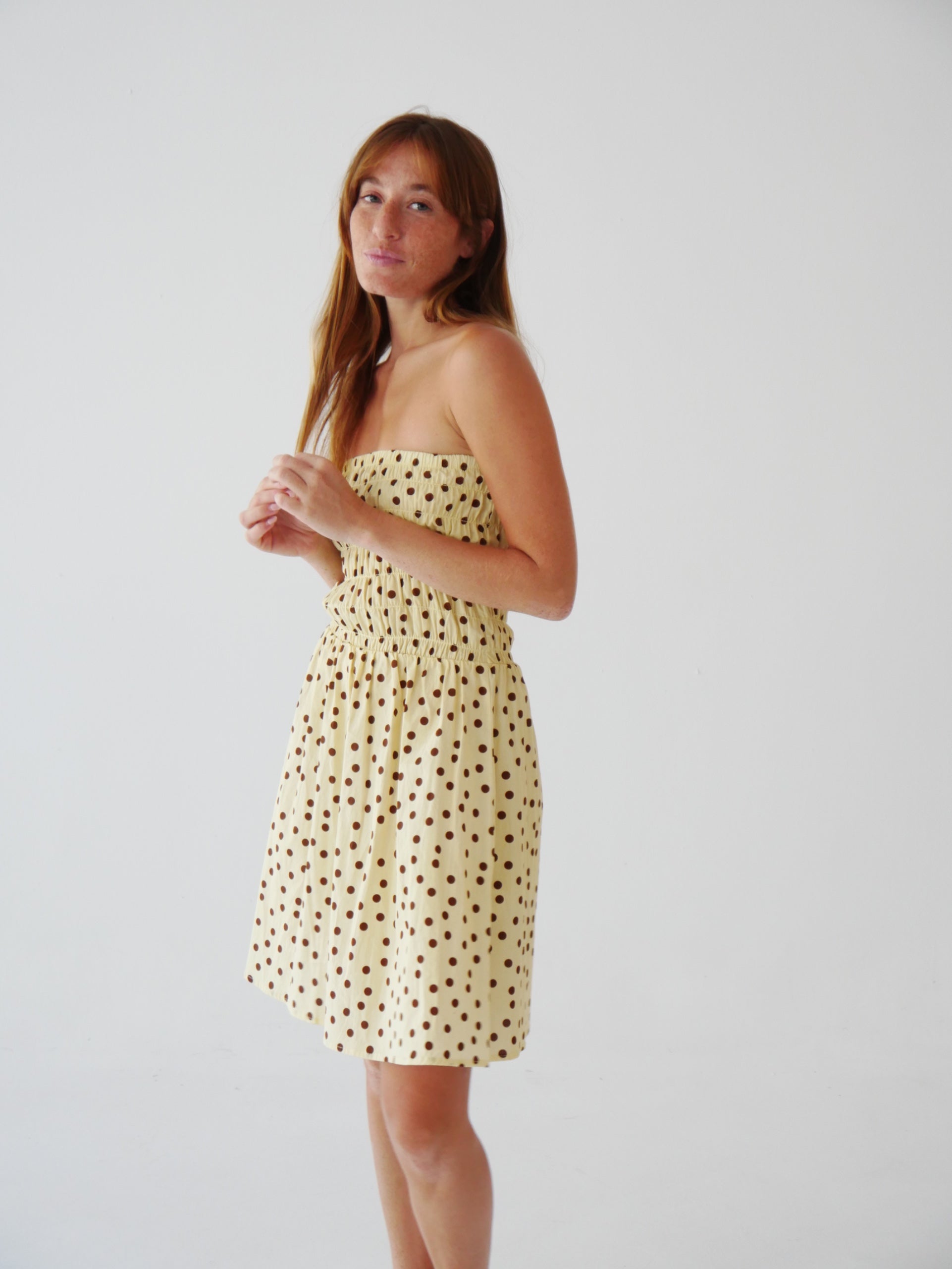 Robe Emily Pois Court Jaune