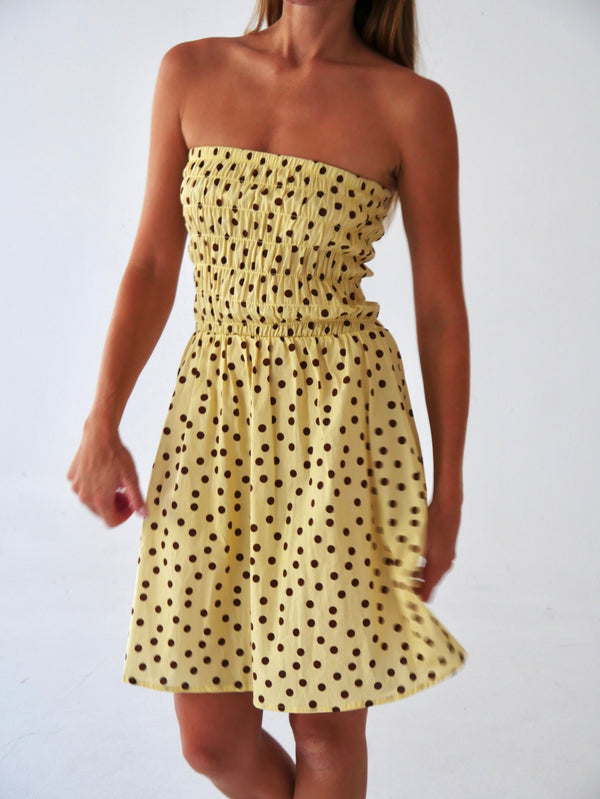 Emily Polka Dot Short Dress Yellow