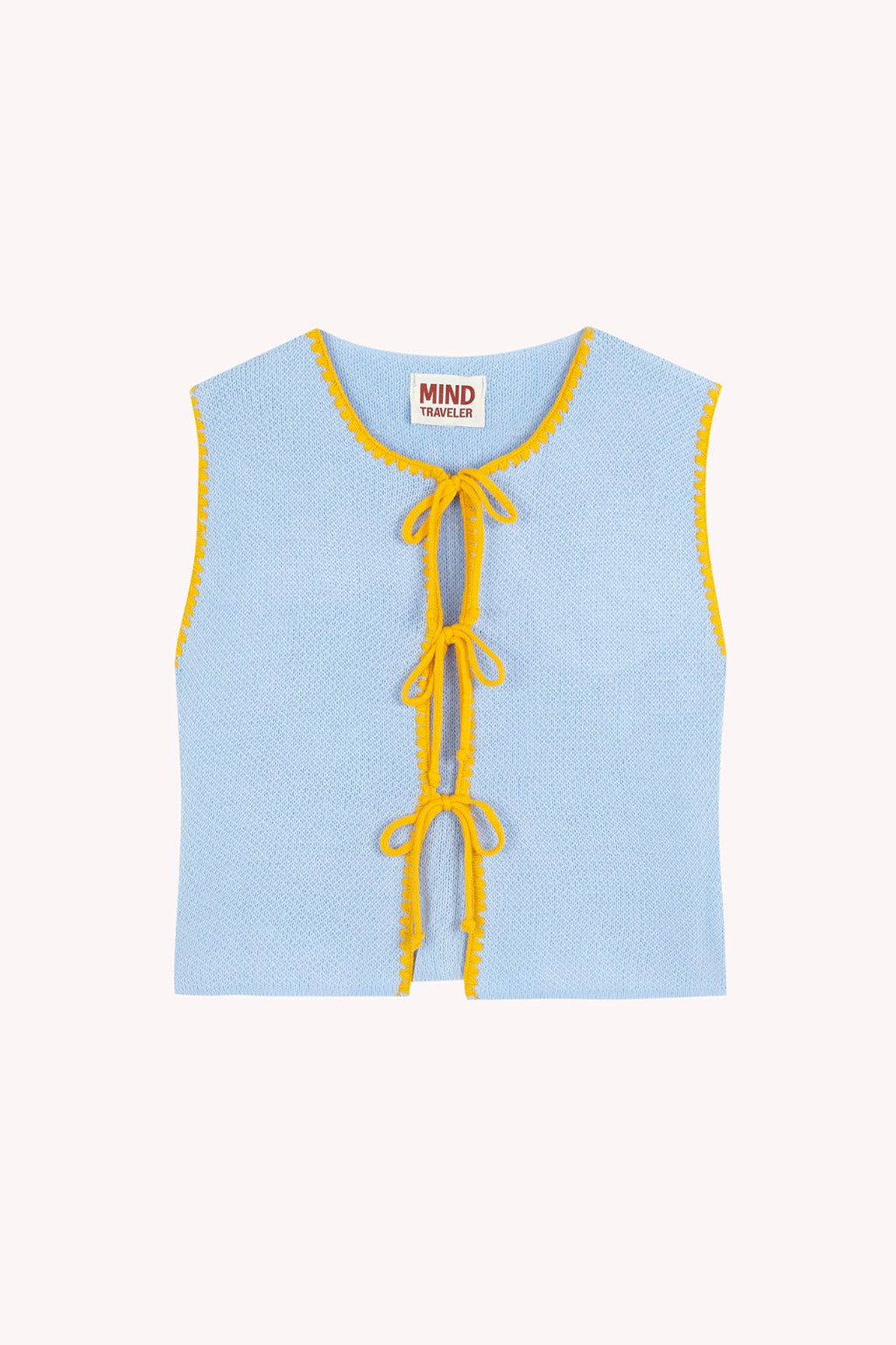 Chaleco de punto celeste y amarillo