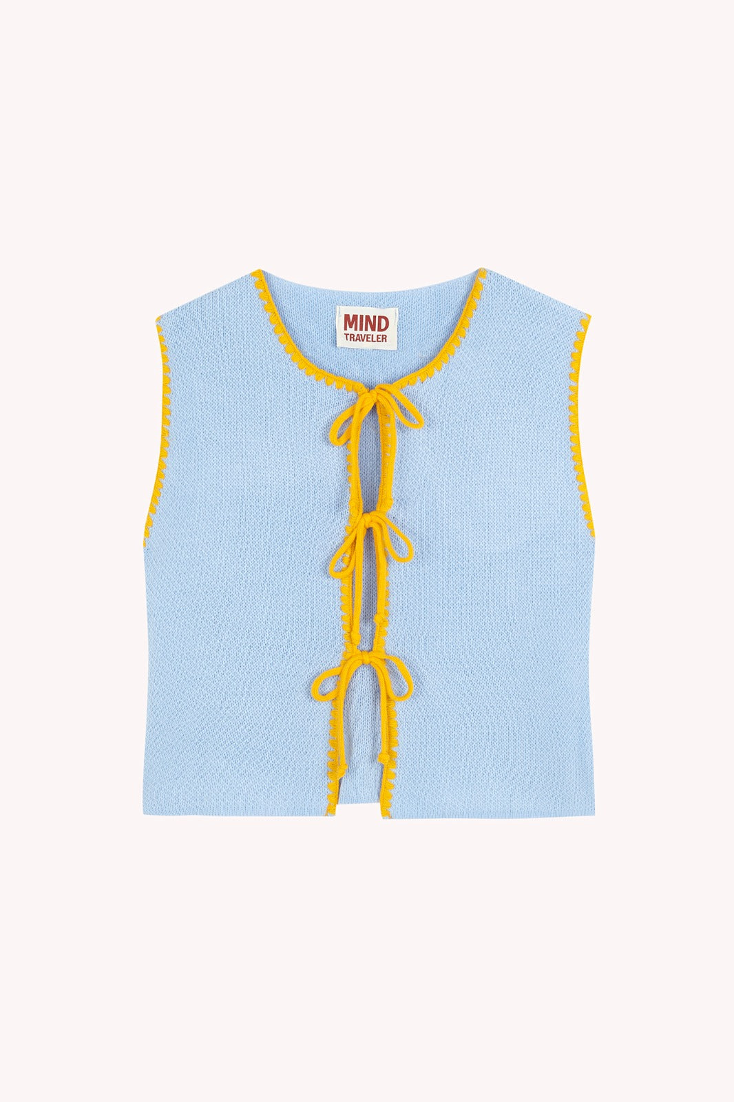 Chaleco de punto celeste y amarillo