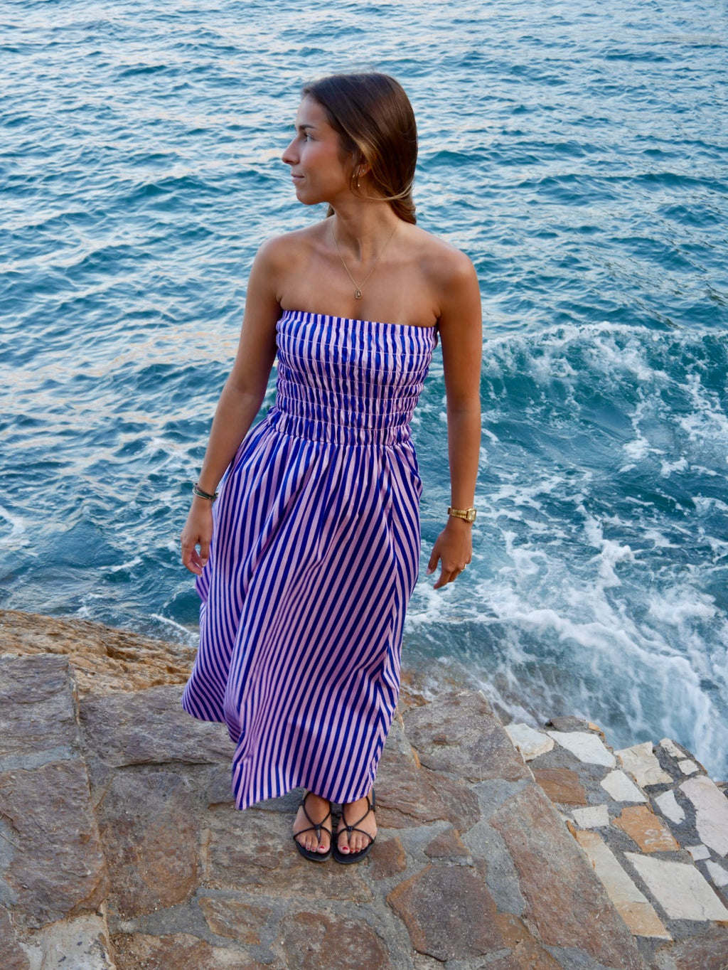 Emily Blue And Pink Striped Dress