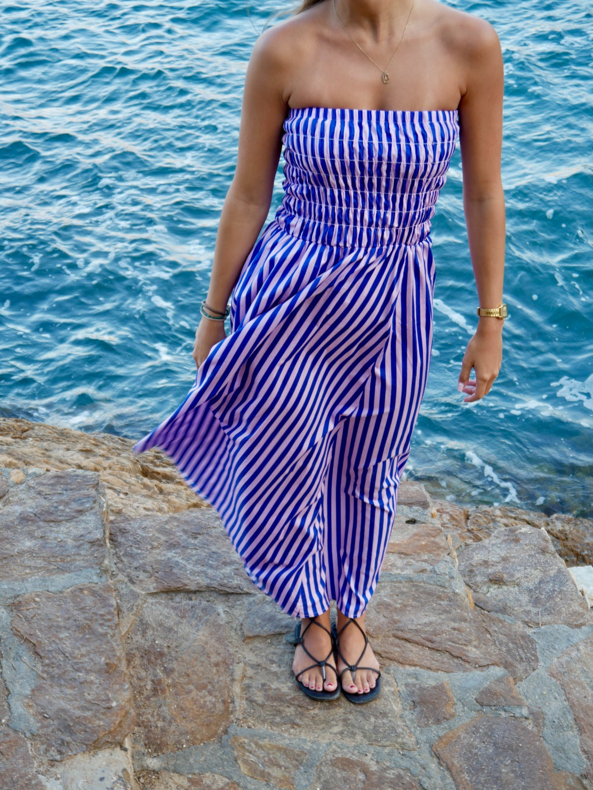 Emily Blue And Pink Striped Dress