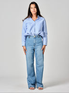 Jeans svasati a vita alta in cotone blu Fauve