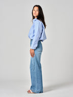 Jeans svasati a vita alta in cotone blu Fauve