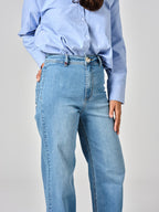 Jeans svasati a vita alta in cotone blu Fauve