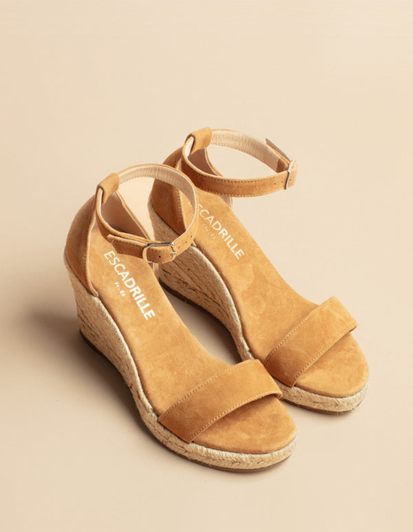 Lovrecina Beige Suede Leather Wedge Espadrilles - Women