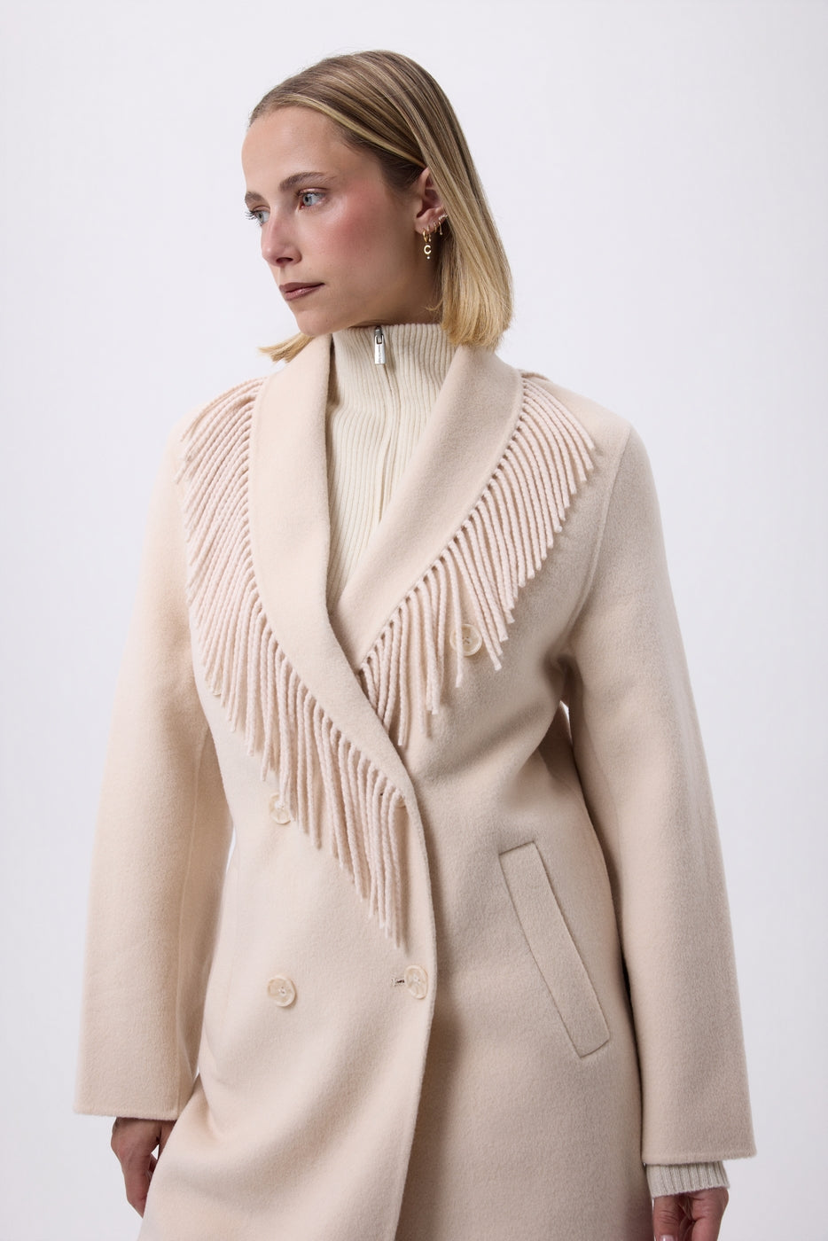 Hommeteau con cuello de flecos Yulia - Beige - Mujer