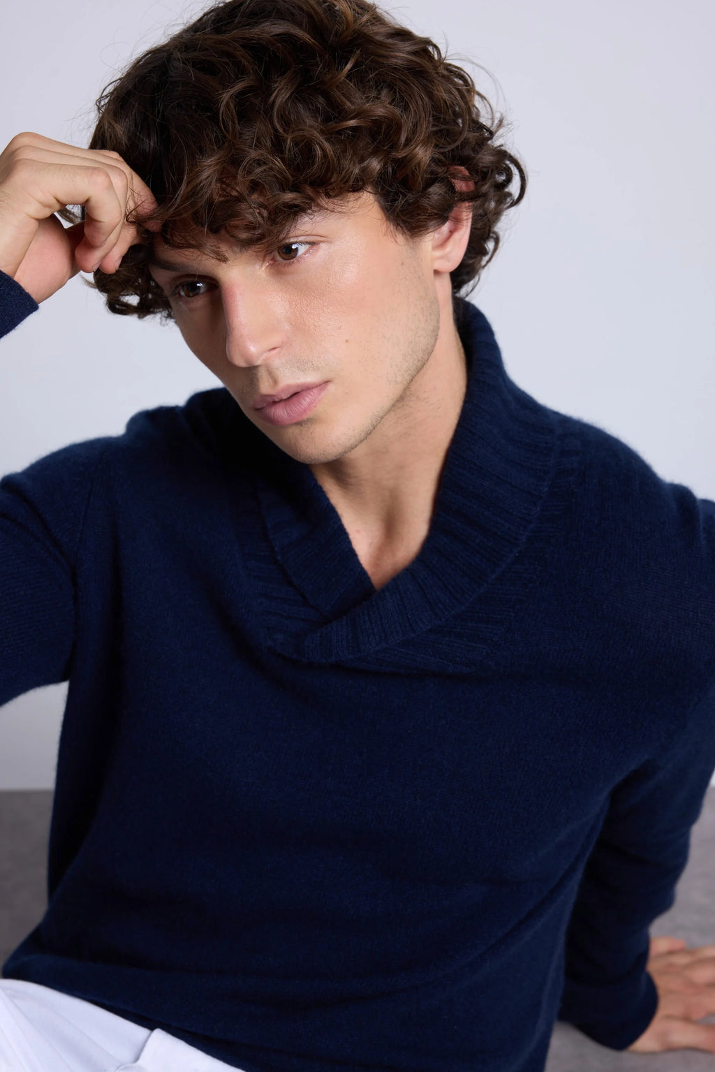 Yves Shawl Collar Jumper - Navy Blue - Men
