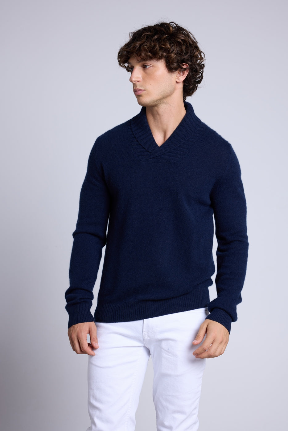 Yves Shawl Collar Jumper - Navy Blue - Men