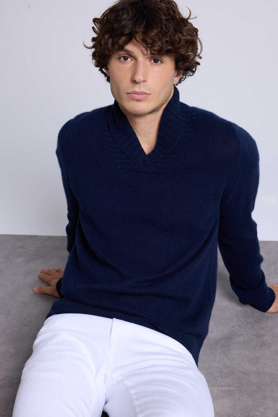 Yves Shawl Collar Jumper - Navy Blue - Men