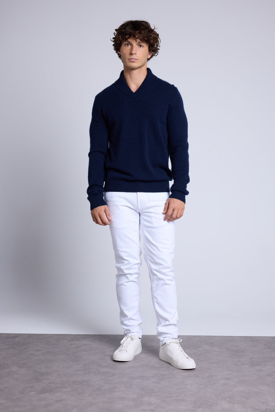 Yves Shawl Collar Jumper - Navy Blue - Men