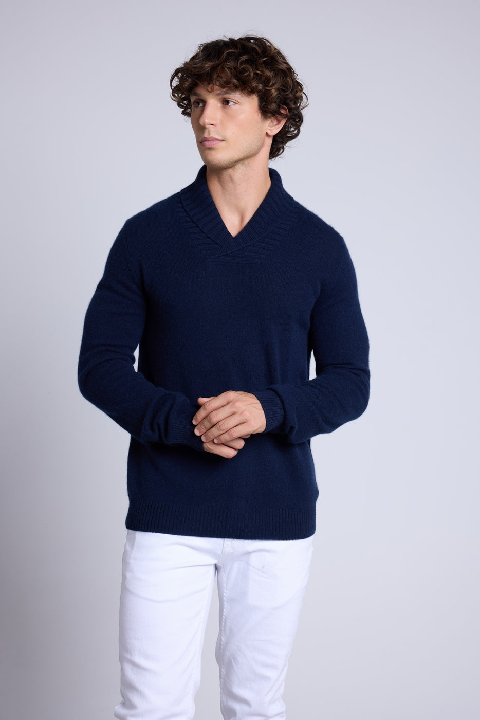 Yves Shawl Collar Jumper - Navy Blue - Men